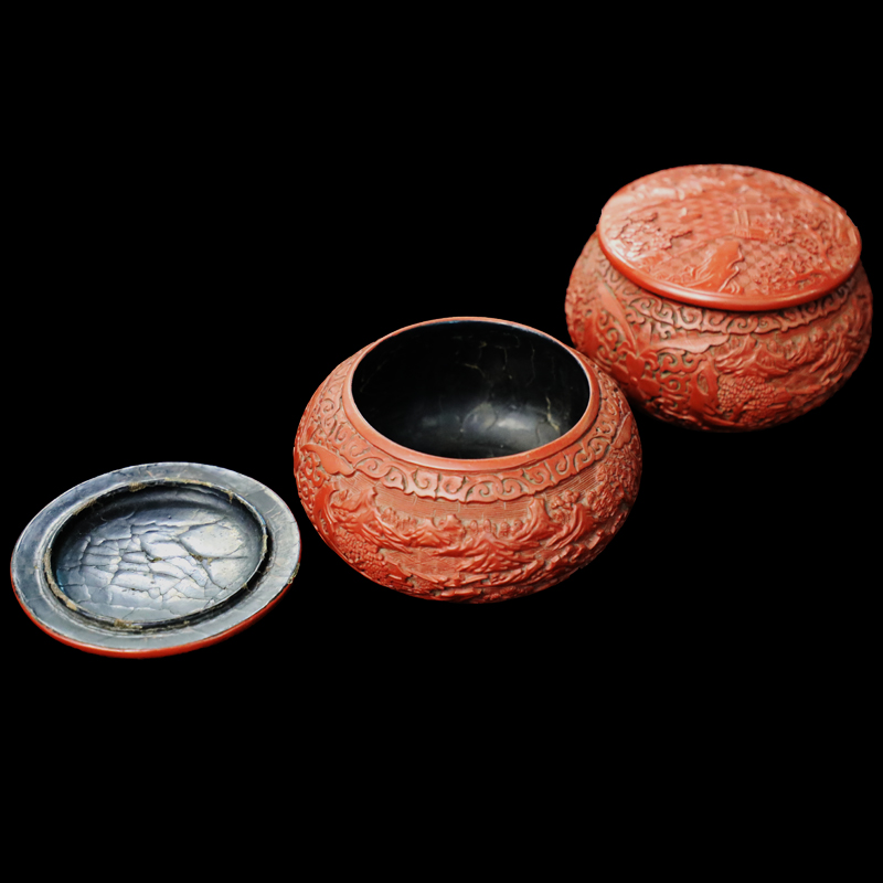 剔红围棋盒（一对，有(yǒu)修）