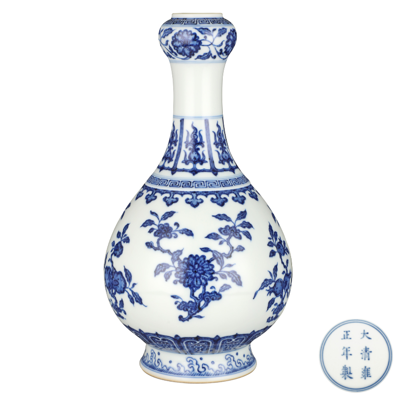 大清雍正年制款青花(huā)蒜头玉壶春瓶