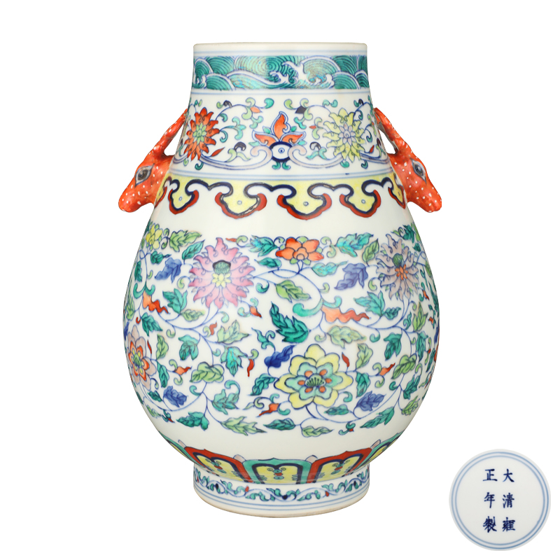 清代斗彩缠枝花(huā)卉鹿头尊
