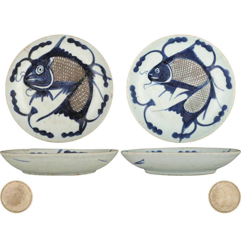 青花(huā)釉里红鱼纹盘