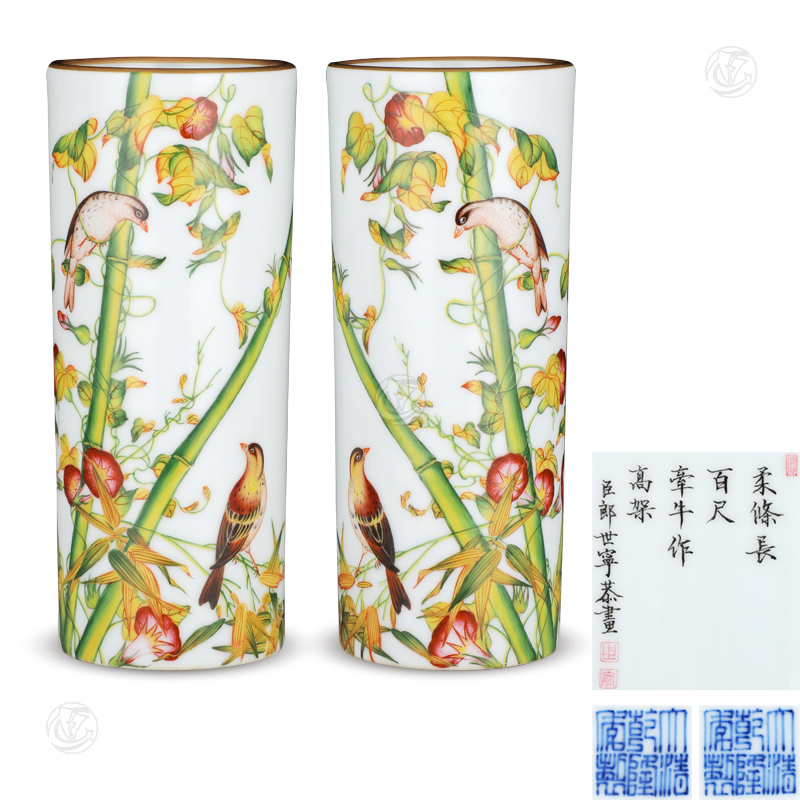郎世宁花(huā)鸟纹筆(bǐ)筒 一对